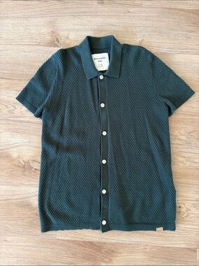 abercrombie kids dark green textured knit polo